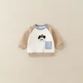 Graziosa felpa in cotone per neonati con ricamo cartoon e bottoni laterali, panna e marrone - 73 / Cachi (Gilet)