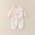 Pink puppy embroidery sweatshirt and grey joggers two-piece cotton set for baby girls - 73cm / Set / Pink