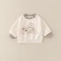 Baby-Langarmshirt aus Baumwolle mit 3D-Dinosaurier-Cartoon in Creme und Braun - Oberteile / Aprikose / 73cm