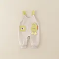 Baby boy beige striped top and olive green overalls with cute monster applique - 73 / Apricot (Suspender Pants)