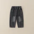 Pantalones vaqueros lavados gris oscuro para niño con cintura elástica y corte recto - 90 / Negro