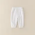 Pantaloni jogger in cotone grigio chiaro per neonato con vita elasticizzata e polsini - Pantaloni e gonne / grigio-bianco / 73cm