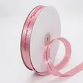 Pink satin birthday ribbon with red text and heart patterns for cake gift packaging - 2cm / Dusty Pink