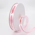 Pink satin cake ribbon with Happy Birthday printing on a white spool for gift wrapping - 2cm / Light Pink