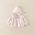 Pink toddler girl floral windbreaker with ruffle trim and 3D bows for spring fashion - 90cm / Pink