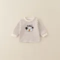 Gestreiftes Baby-Sweatshirt in Beige und Braun mit Panda-Print und Knöpfen an der Schulter - Gestreiftes Oberteil