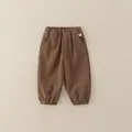 Brown cotton blend toddler trousers with elastic waist and ribbed cuffs in size 90 - Brown (Pants Only)