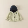 Kinder Kapuzenjacke in Khaki und Dunkelblau mit Kontrastfarben und Logo Print - Oberteile / Hellgrün / 90cm