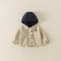 Lässige Kinder Kapuzenjacke in Beige und Marineblau mit Knopfverschluss - Oberteile / Aprikose / 90cm