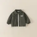 Dark green checkered kids windbreaker jacket with white zipper and drawstring detail - Green / 90cm