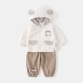 Niedliches Baby-Set aus beige Kapuzenjacke mit Tierohren und brauner Jogginghose - 73cm / Off-White Jacke Und Braune Hose