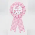 Roze geruite verjaardagsrozet met de tekst IT'S MY Birthday en een kroonontwerp - Kroon Stijl(BH-198) / Roze