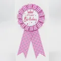 Pink and white checkered birthday rosette ribbon with It's My Birthday text - Crown Style(BH-198) / Rose Red