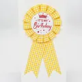 Yellow plaid birthday ribbon badge with It's My Birthday crown design for parties - Crown Style(BH-198) / Gold Yellow