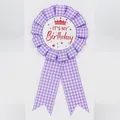 Purple checkered birthday rosette ribbon badge with crown and It's My Birthday text - Crown Style (020) / Light Purple