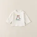 Infant cream long sleeve cotton shirt with cute bear print and shoulder snaps - 73 / White Long Sleeve Top