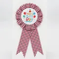 Red and white checkered birthday badge ribbon with Happy Birth Day printed text - Balloon Style (018) / Burgundy