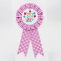 Pink plaid birthday rosette badge with happy birthday print for kids party - Balloon Style (003) / Rose Red