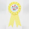 Yellow plaid birthday award ribbon medal with Happy Birthday tinplate badge - Balloon Style(BH-198) / Lemon Yellow