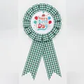 Green gingham rosette ribbon badge with Happy Birthday balloon and hat illustration - Balloon Style(BH-198) / Dark Green