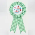 Green and white checkered birthday ribbon medal with Happy Birthday tinplate badge - Balloon Style(BH-198) / Green