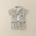 Conjunto de verano de 3 piezas para niño con camisa caqui y pantalones cortos - 80cm / verde claro