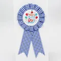 Blue and white checkered Happy Birthday rosette ribbon badge with colorful party elements - Balloon Style(BH-198) / Sapphire Blue