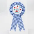 Blue and white checkered Happy Birthday tin badge with ribbon for party celebration - Balloon Style(BH-198) / Lake Blue