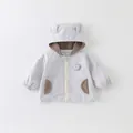 Giacca grigia con cappuccio da bambino con orecchie di orso e ricamo di leone - 73cm / Top / Azzurro