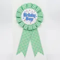 Green plaid birthday boy award ribbon rosette with a star-themed decorative badge - Boy Style(017) / Green
