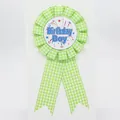 Green plaid birthday boy rosette badge with tinplate pin for party celebrations - Boy Style(006) / Fruit Green