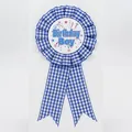 Blue plaid Birthday Boy award ribbon badge with pleated fabric trim and stars - Boy Style(019) / Sapphire Blue