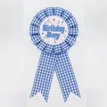 Blue and white plaid ribbon rosette pin featuring Birthday Boy text and stars - Boy Style(023) / Lake Blue