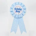 Blue and white checkered Birthday Boy rosette ribbon badge for boys birthday parties - Boy Style(021) / Sky Blue