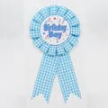 Blue gingham rosette badge with Birthday Boy text for children's birthday parties - Boy Style(007) / Teal
