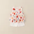 Completo estivo da bambina 2 pezzi con top a pois colorati e pantaloncini bianchi - Top Con Volant A Pois Colorati E Pantaloncini Bianchi / 80cm