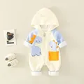 Cotton hooded baby romper with blue dinosaur embroidery and raglan sleeves for infants - Light Blue / 66cm