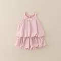 Conjunto de verano rosa para niña con top sin mangas con lazo y pantalones cortos - 80cm / Rosa