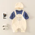 Infant cotton jumpsuit set with blue bear pattern and matching hat and soft shoes - 66cm / Set / Off White