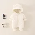 Cream quilted hooded baby romper with cute 3D ears for newborn warmth and comfort - 66cm / Beige