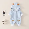 Light blue hooded baby bodysuit with orange horns and cute claw pocket details - Size 66 / Light Blue