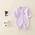 Soft light purple cotton ribbed baby romper with front snaps and ship embroidery - Purple / 73cm