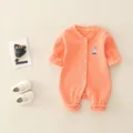 Vibrant orange long-sleeved baby romper with ribbed texture and sailboat embroidery - Orange / 73cm