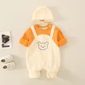 Set tutina per neonato in cotone a maniche lunghe con stampa orso e cappellino coordinato - 66cm / Set / arancio-rosso