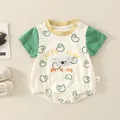 Short sleeve cotton baby romper with 3D koala patch and snap closure on beige background - 73cm / Green Koala Style