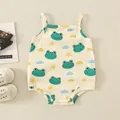Infant summer cotton bodysuit with cute frog print and snap closure design - 73cm / Top And Bottom / Suspender Style / Beige (Frog Print)