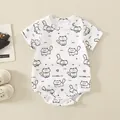 Pelele de algodón para bebé de manga corta con estampado de gato para verano - 73cm / Top Y Pantalón / Jersey / Blanco (Estampado de Gato)