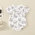 Mameluco de algodón de manga corta para bebé con lindo estampado de gato - 73cm / Top Y Pantalón / Estilo Cierre Lateral / Blanco (Estampado de Gato)