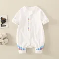 White cotton infant romper with rainbow striped embroidery and a front zipper closure - 73 / White