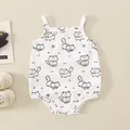 Baby cotton sleeveless bodysuit with cute cat print and snap buttons for newborns - 73cm / Top And Bottom / Suspender Style / White (Cat Print)